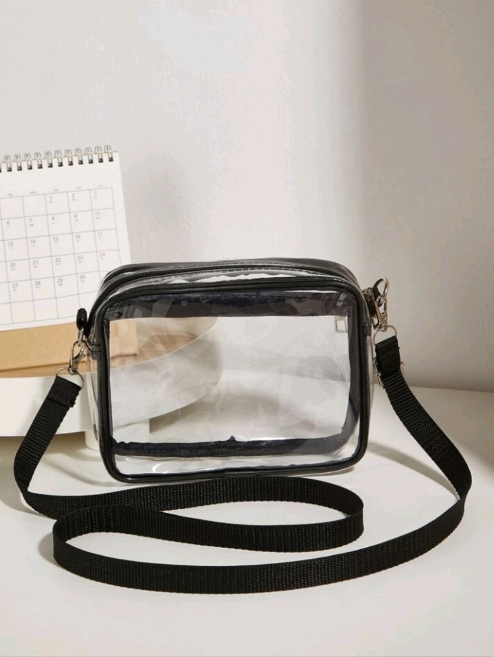 Clear Vinyl Crossbody Bag with Black Trim Stadium Concert Festival Bag